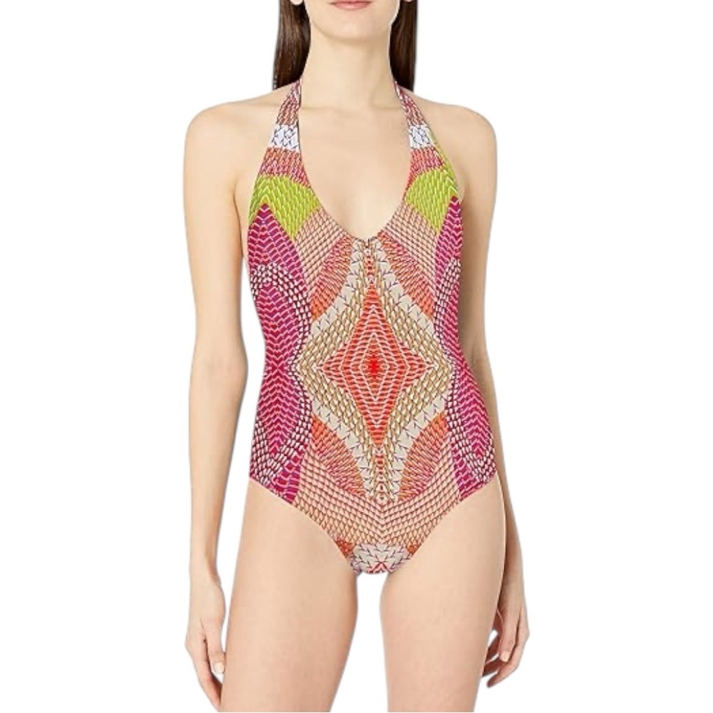 ECHO New York Havana Geometric Halter One-Piece Swimsuit
